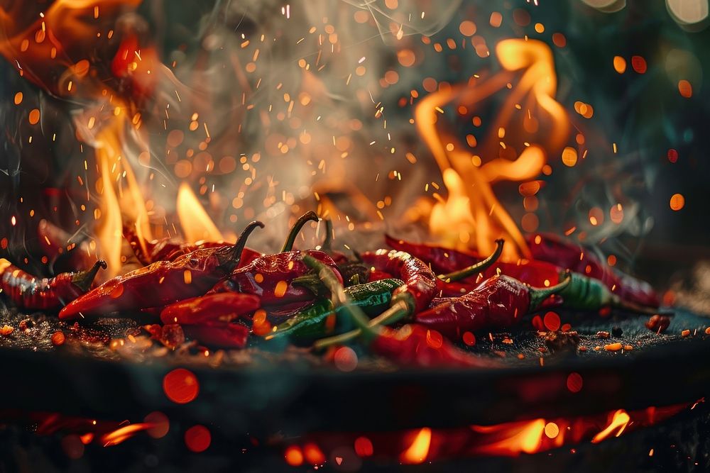 Chili on fire bonfire food invertebrate.