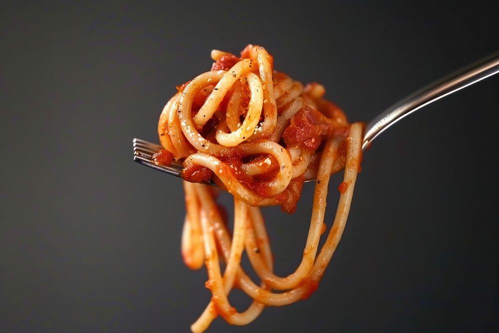 Spaghetti on fork pasta food invertebrate.