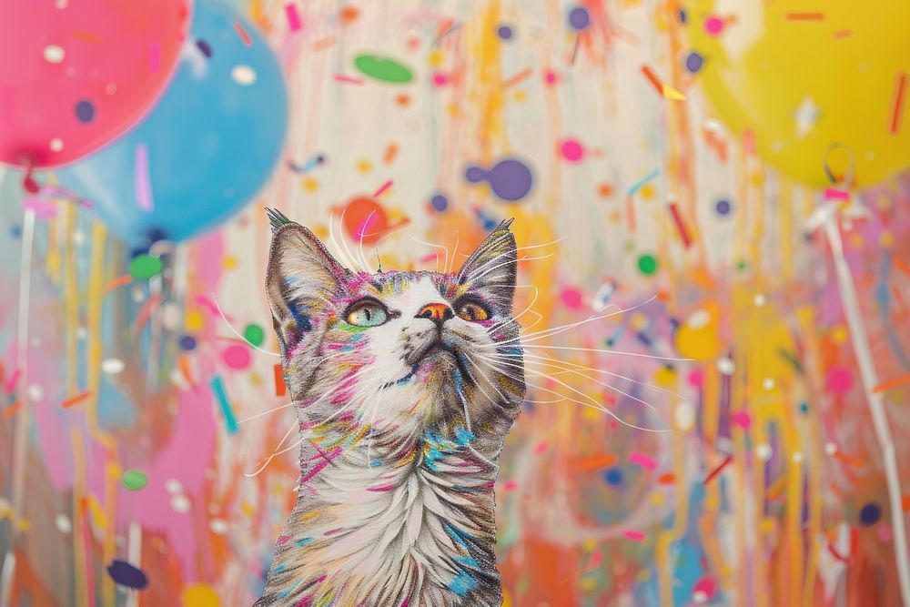 Cat in the party balloon confetti mammal.