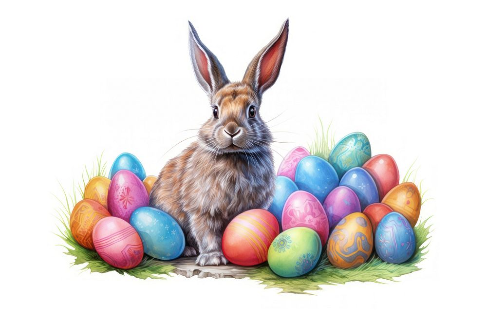 Easter eggs and rabbit animal mammal white background.