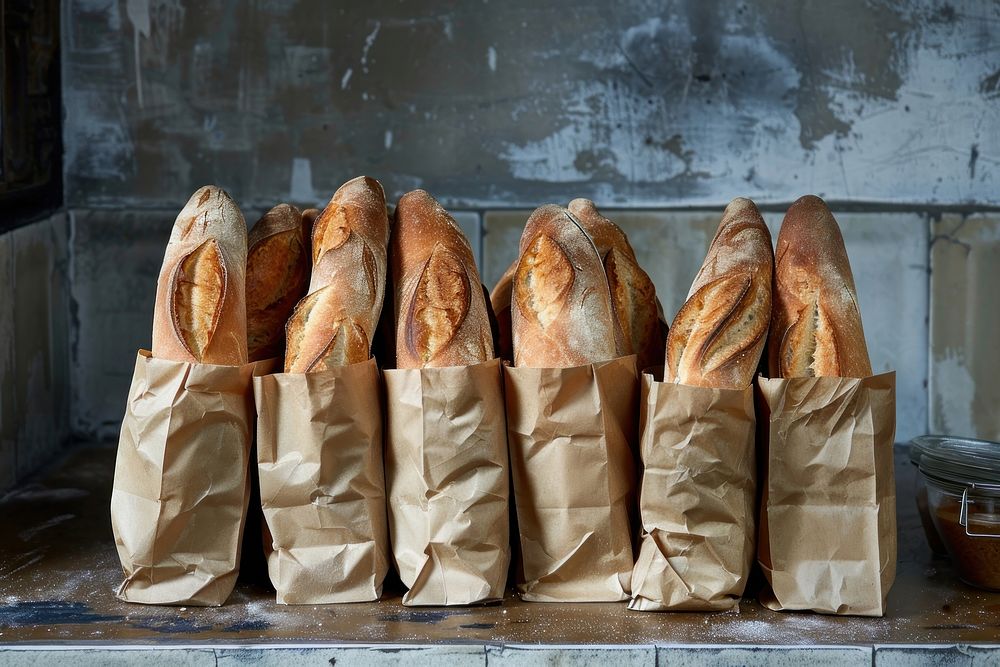 Fresh French baguettes bakery bread food.