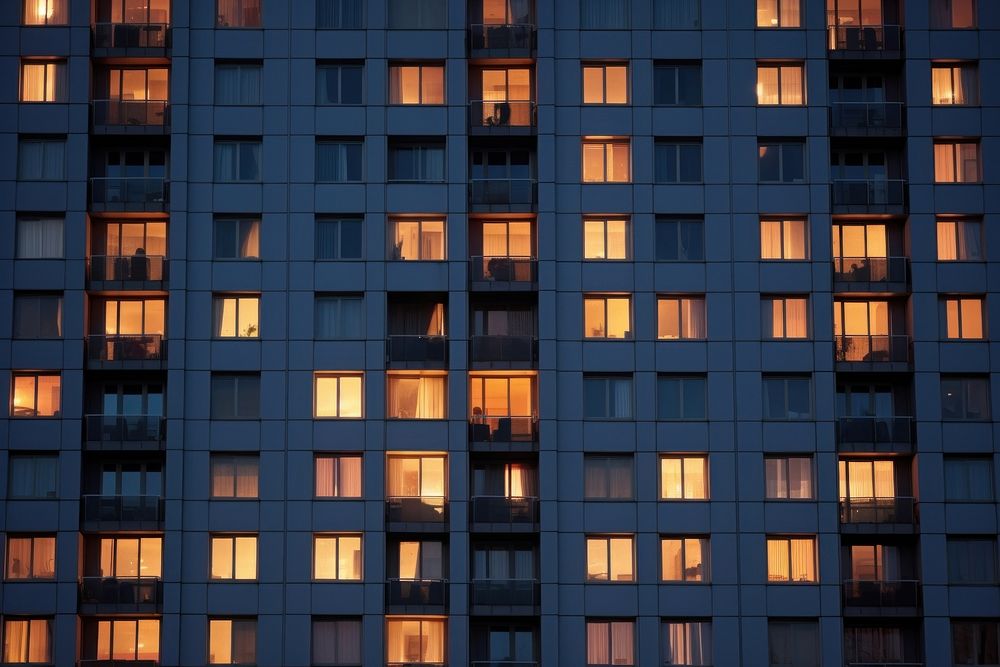 Exterior of highrise building at dusk architecture backgrounds city.