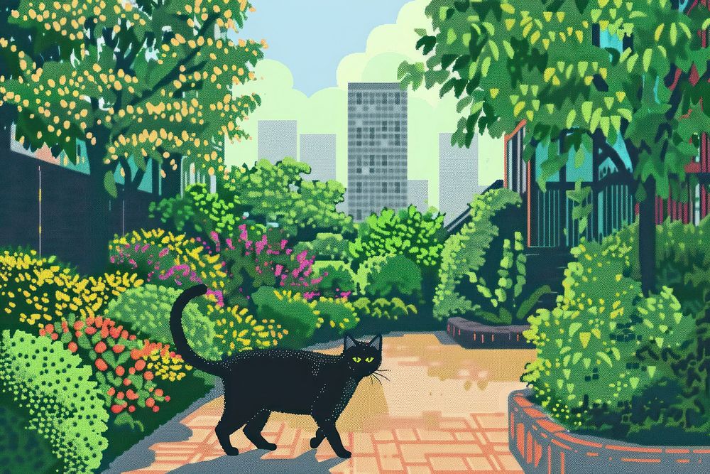 Cat walking garden city outdoors.