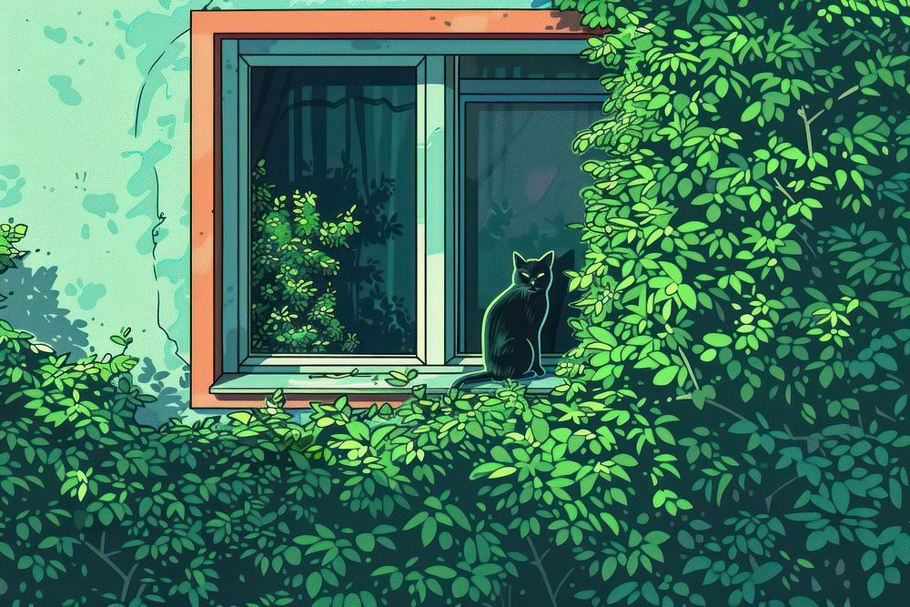 Green cartoon window plant.