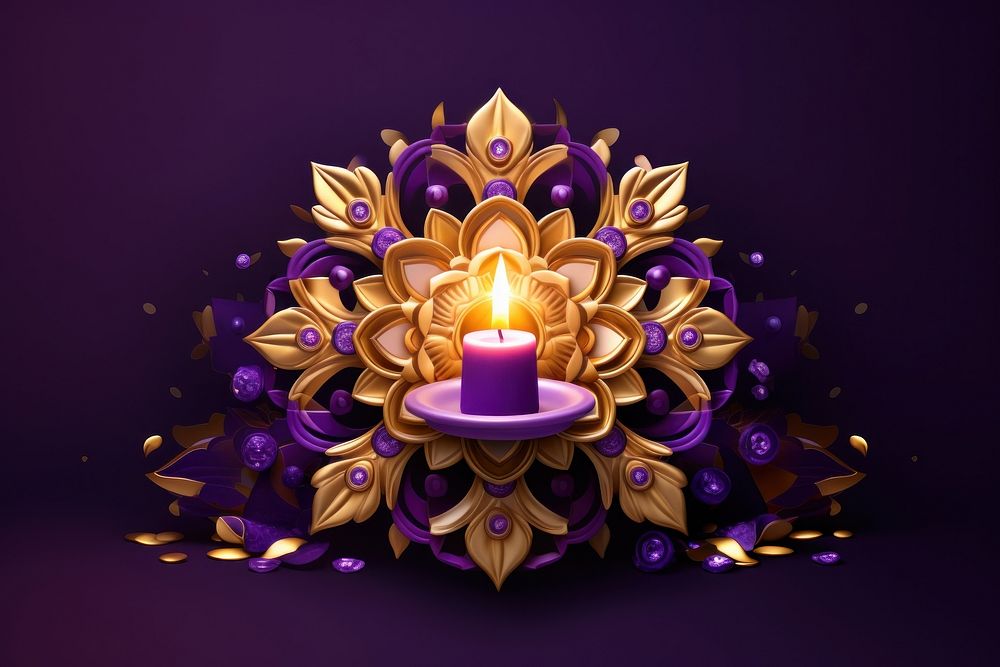 Gold diwali purple candle spirituality.