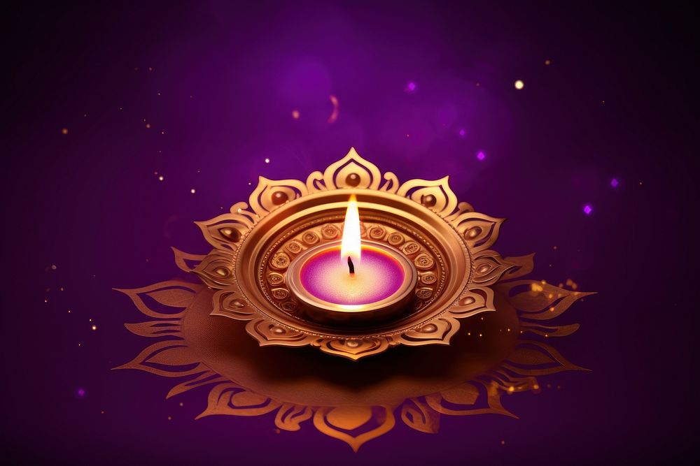 Gold diwali purple candle fire.