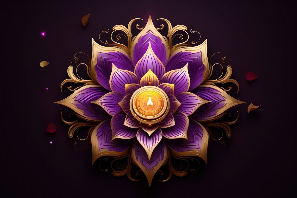 Gold diwali purple pattern flower.