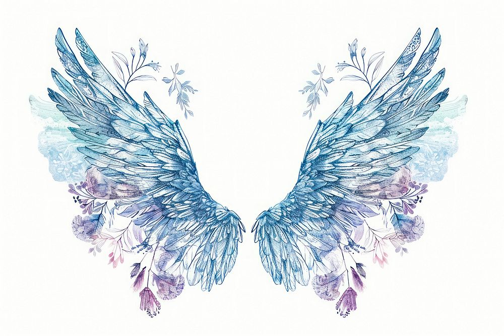 Angel wings doodle pattern bird white background.