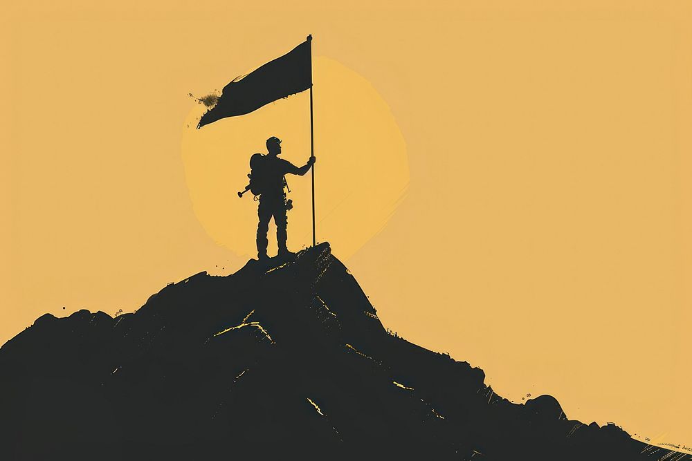 Leadership step flag backlighting silhouette.