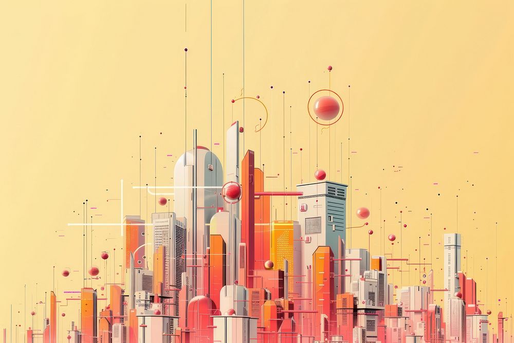 Smart city architecture technology cityscape.