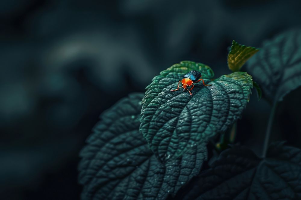 Macro photo of beetle leaf animal insect.