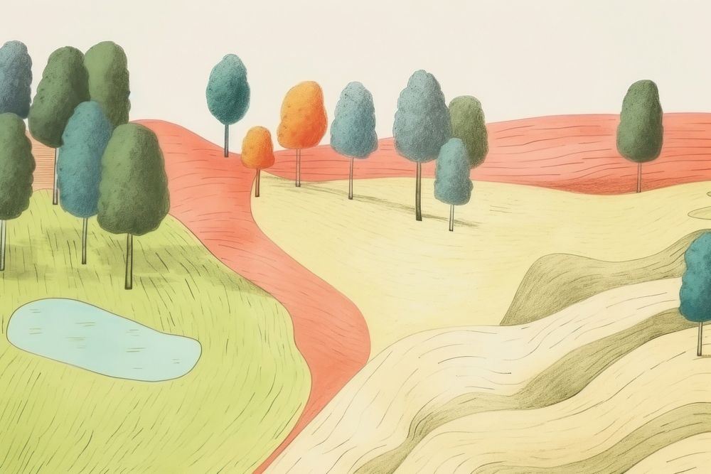 Illustration of landscape park outdoors painting drawing.