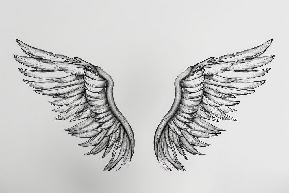 Black angel wings doodle drawing sketch white.