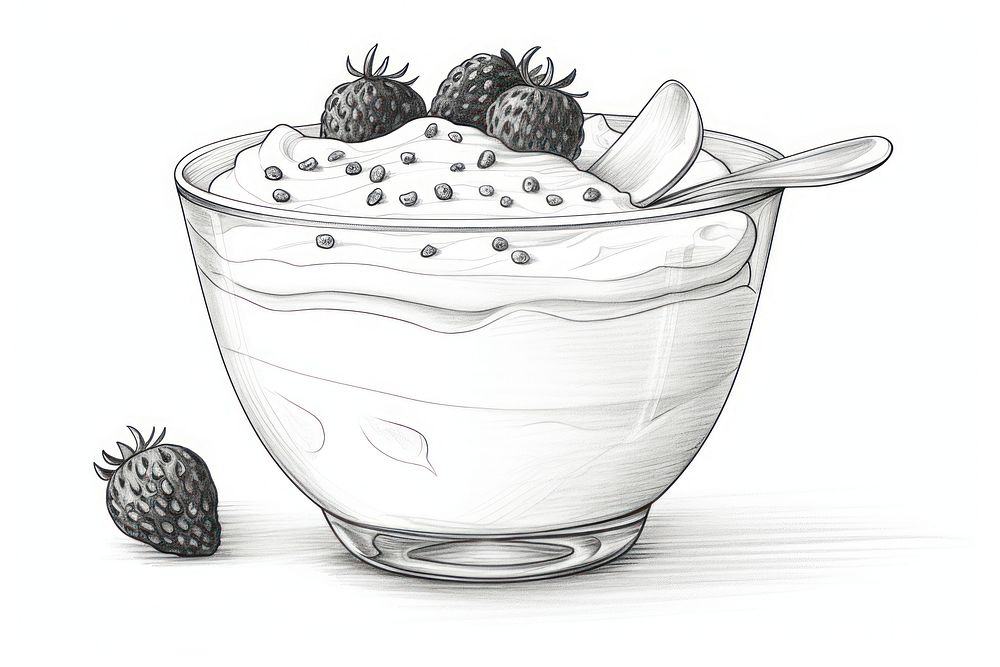 Yogurt bowl dessert drawing sketch.