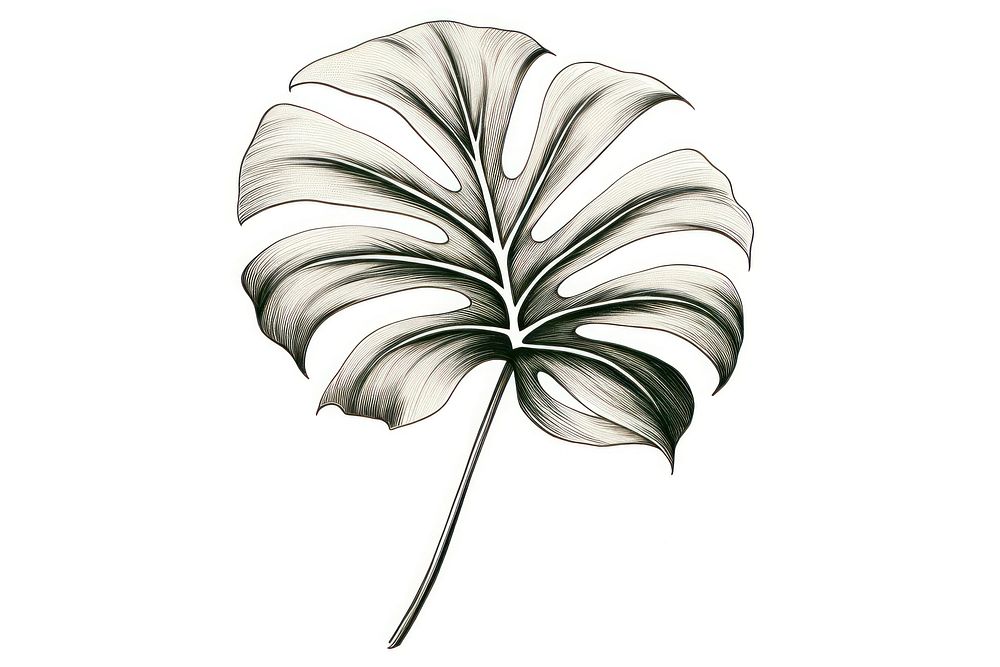 Monstera plant drawing sketch leaf.