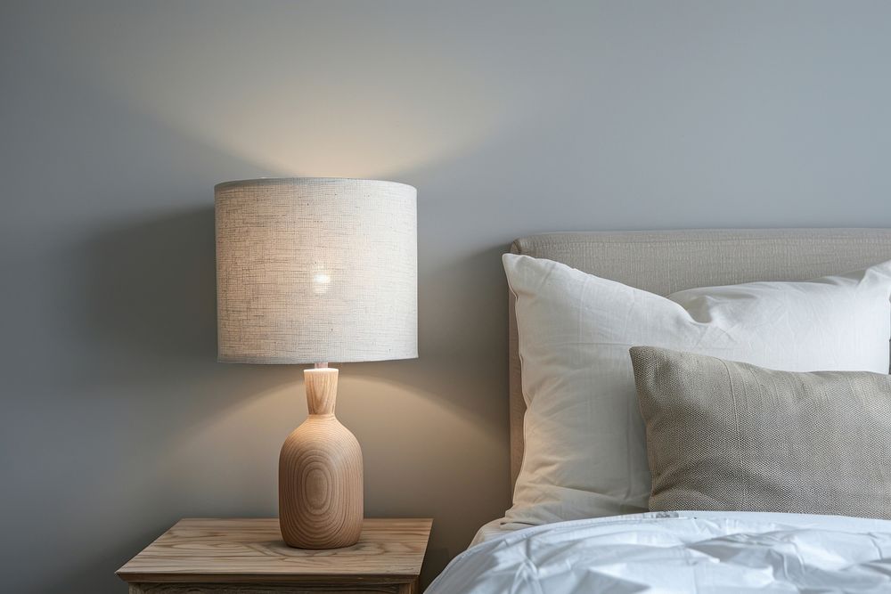 Bedside table lamp bed furniture cushion.