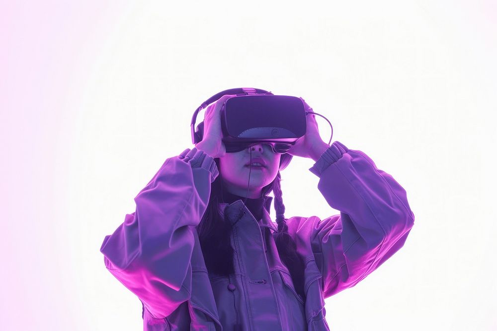 Virtual reality purple portrait headset.