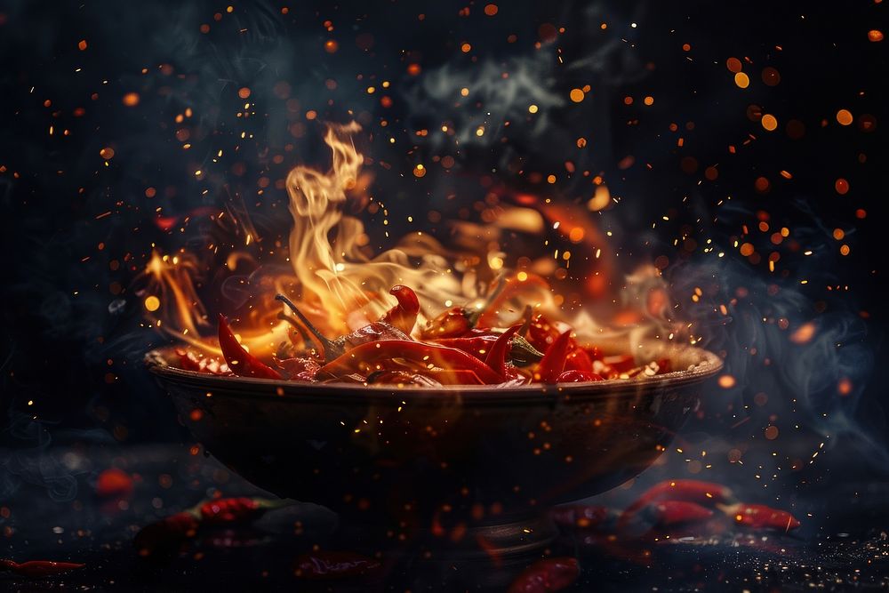 Realistic chili on fire bonfire freshness fireplace.