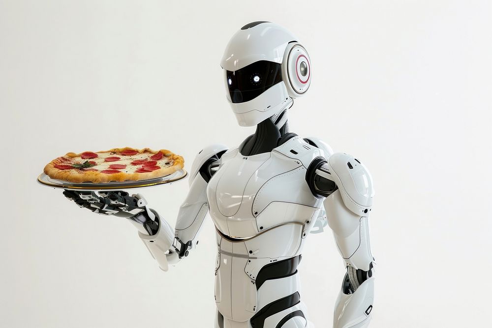 Robot waiter pizza food technology.