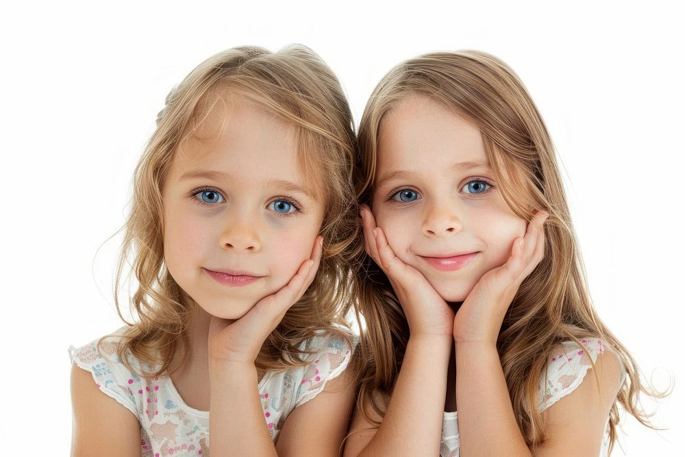 Touching face portrait child photo.