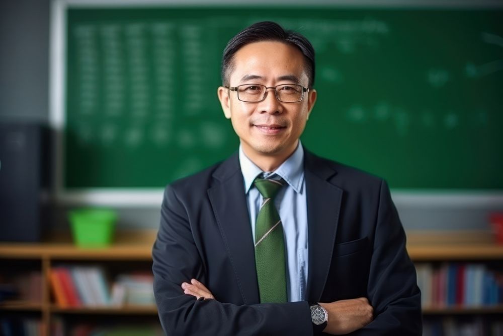 Asian teacher education classroom glasses.
