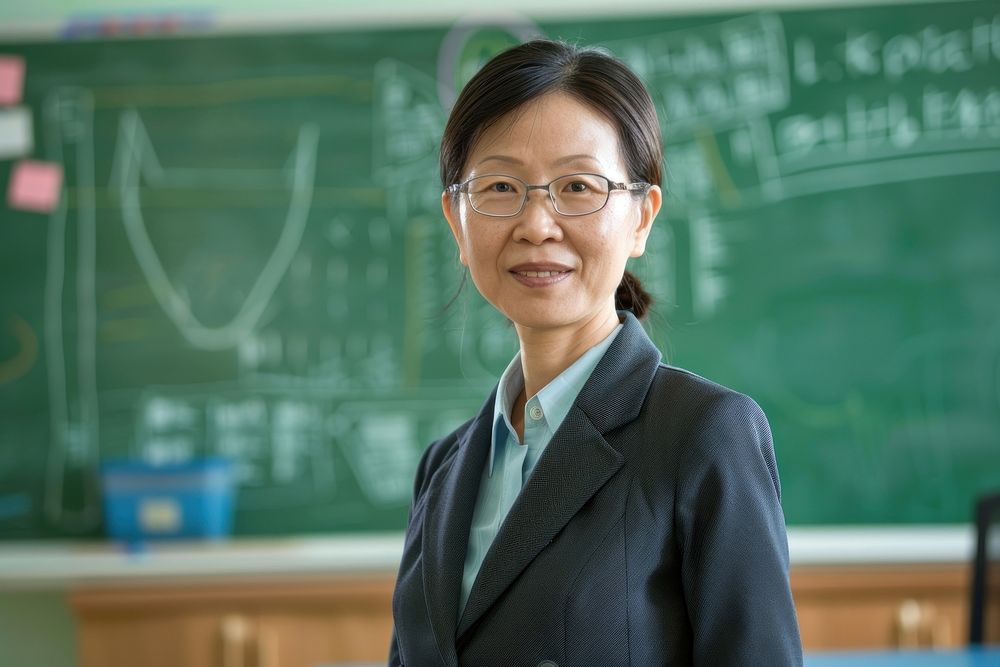 Asian teacher education classroom glasses.