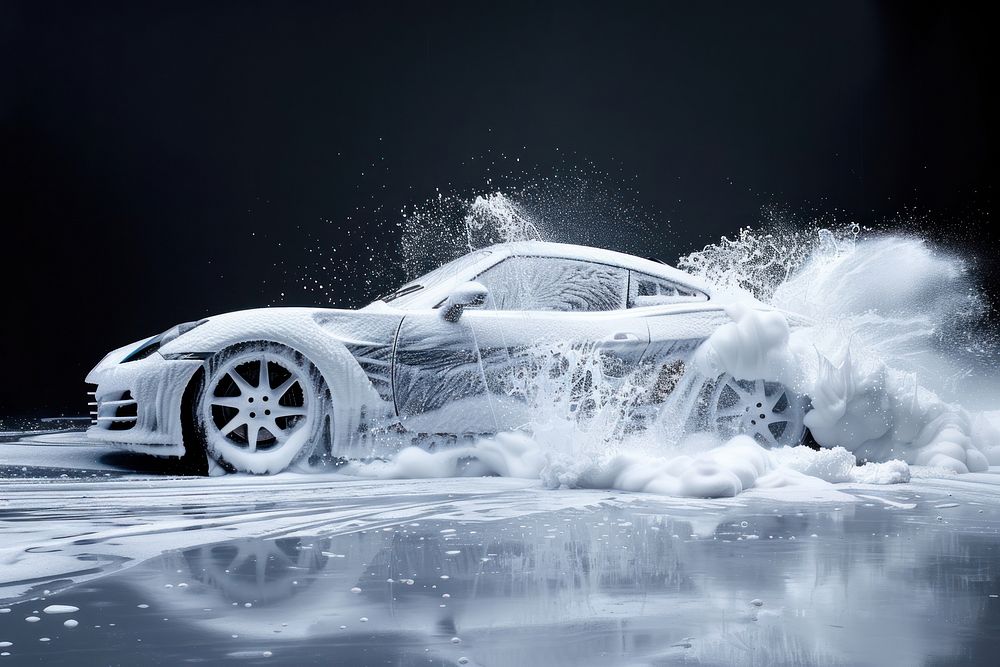 Car wash vehicle sports wheel.