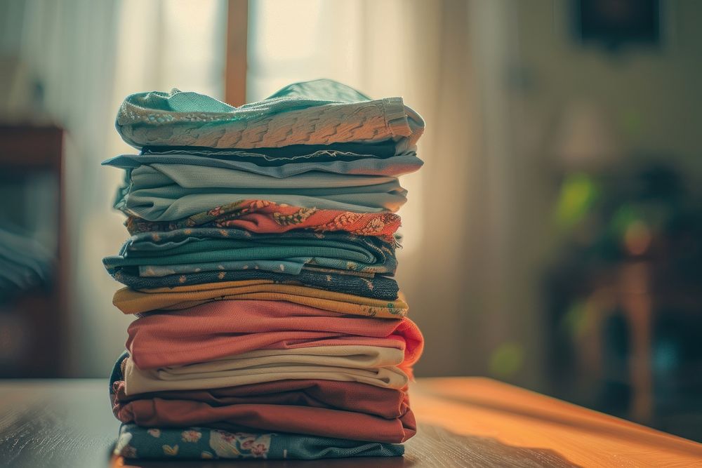 A Stack of colorful clothes laundry variation hanging.