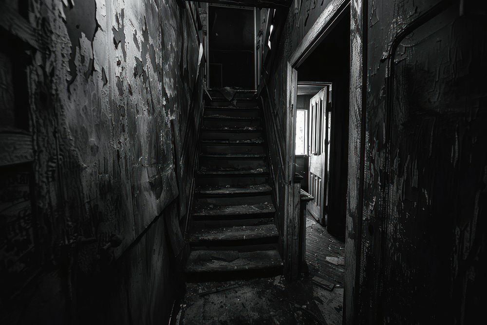 Haunted house architecture staircase building.