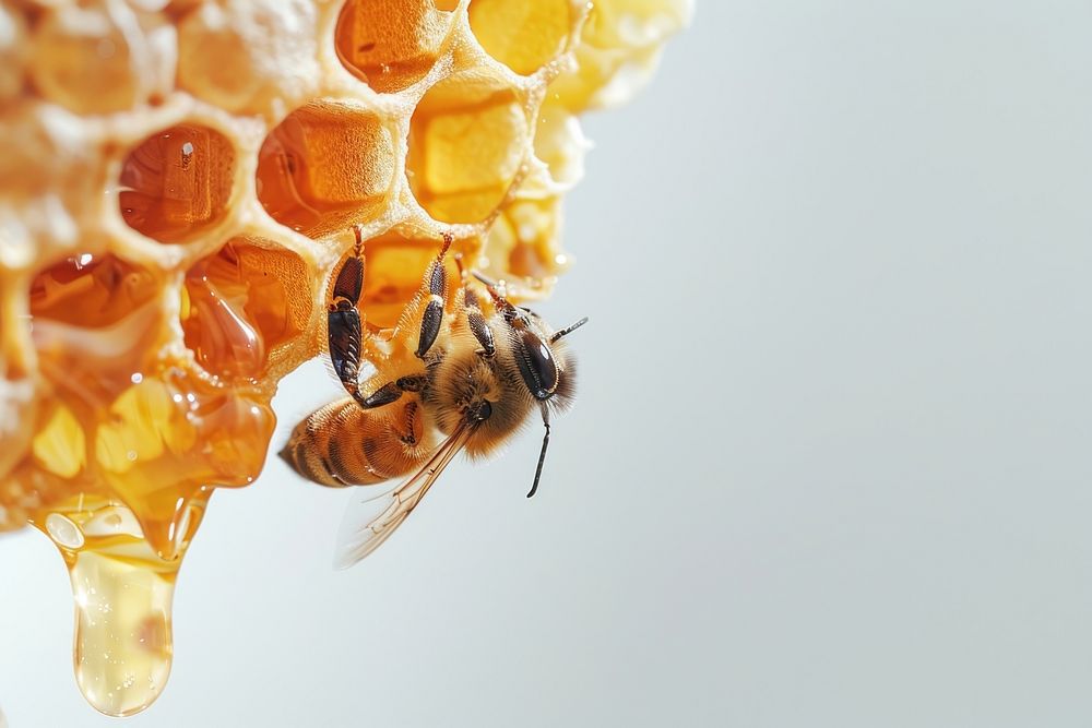 Bee with honey comb honeycomb insect animal.