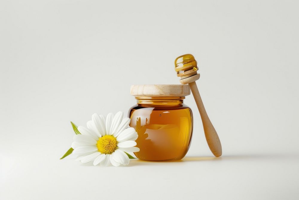 Honey glass pot and dipper flower jar container.