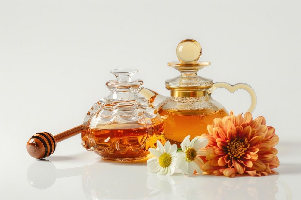 Honey glass pot and dipper perfume bottle flower.