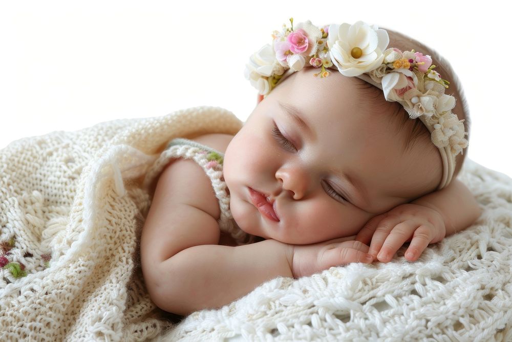 A beautiful sleeping baby girl portrait newborn comfortable.