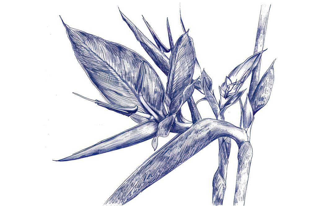 Bird of Paradise Flower drawing sketch paper.