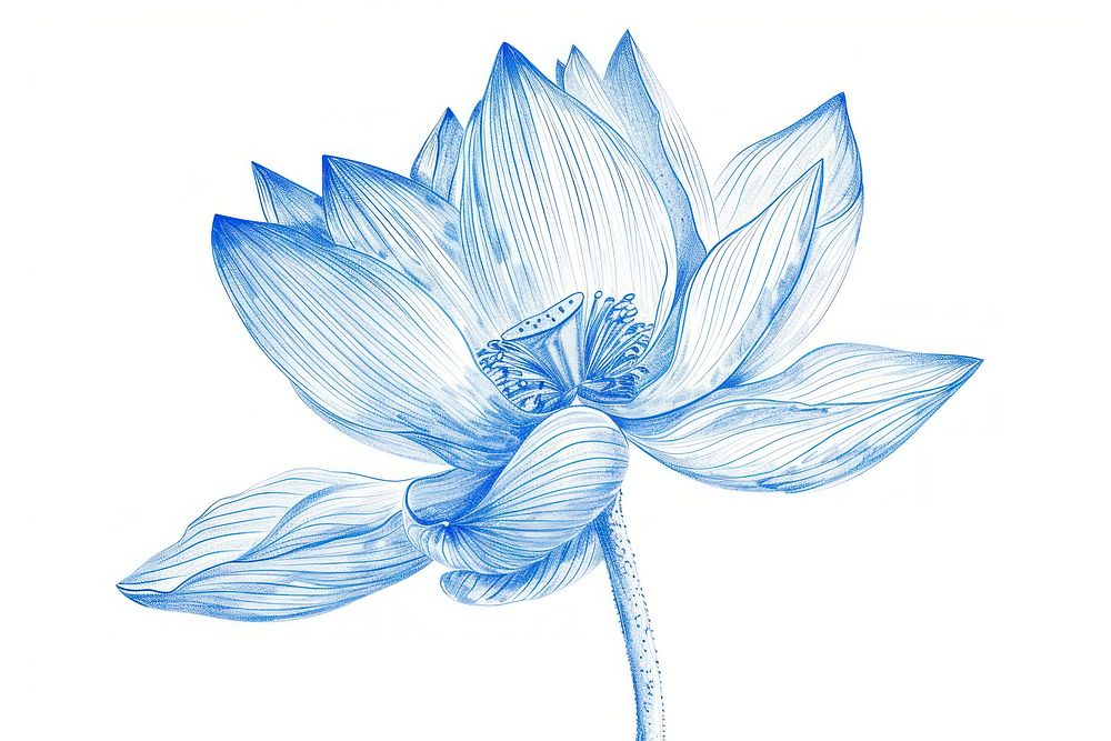 Vintage drawing Lotus flower sketch petal.