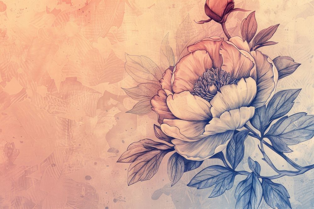 Realistic vintage drawing of peony sketch backgrounds painting.