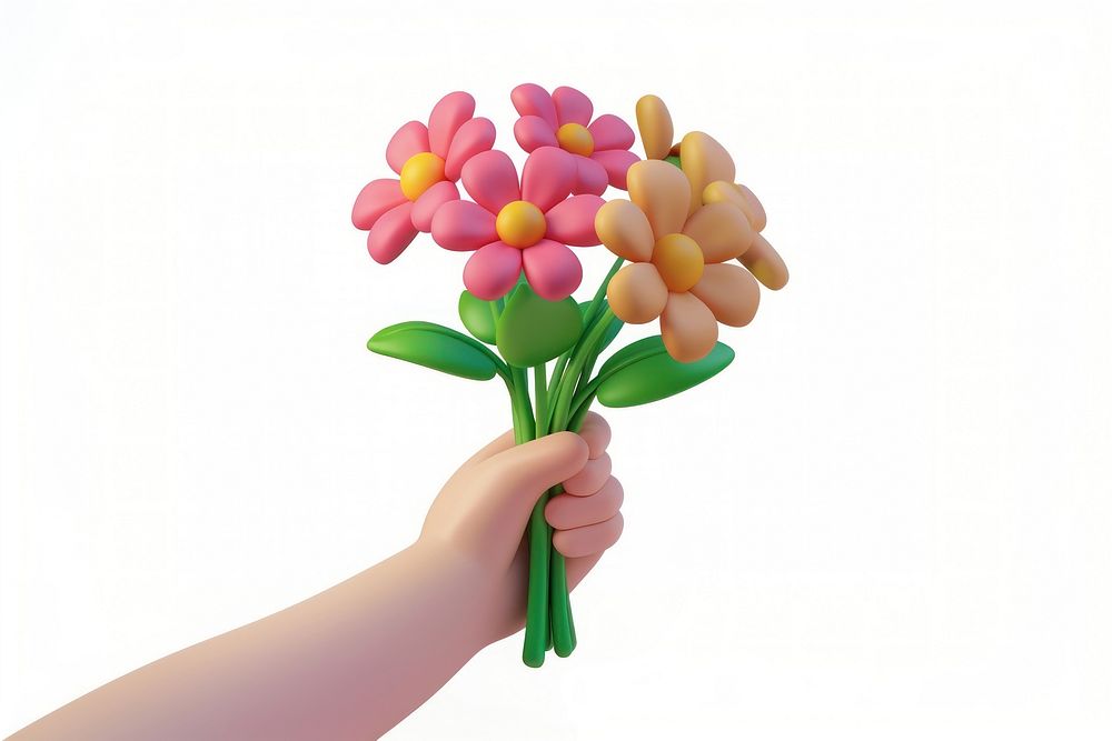 Hand holding flowers bouquet finger petal plant.