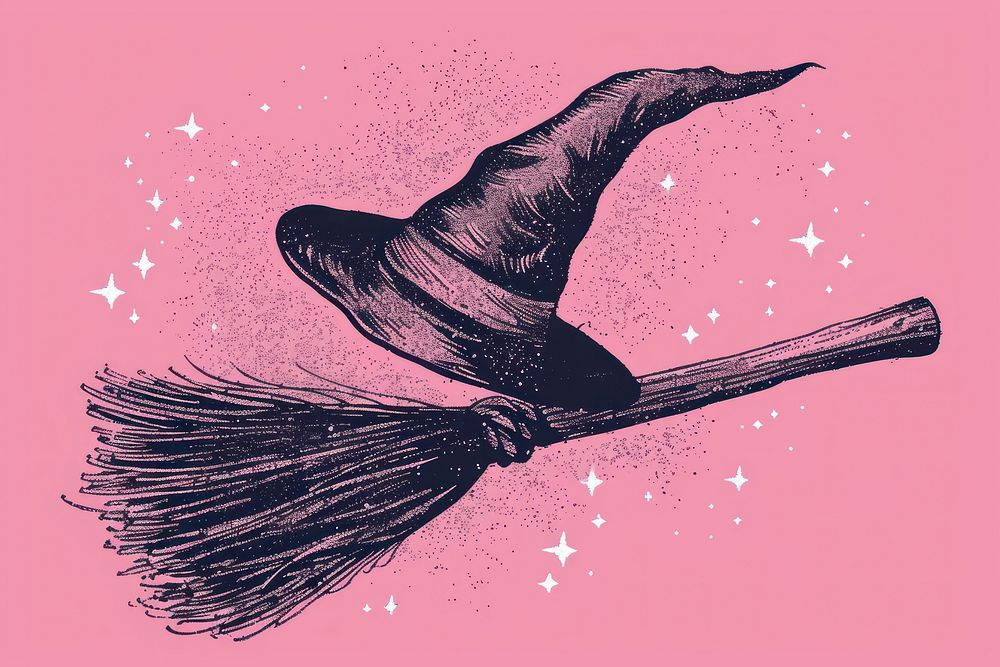 Witch broom creativity cartoon drawing.