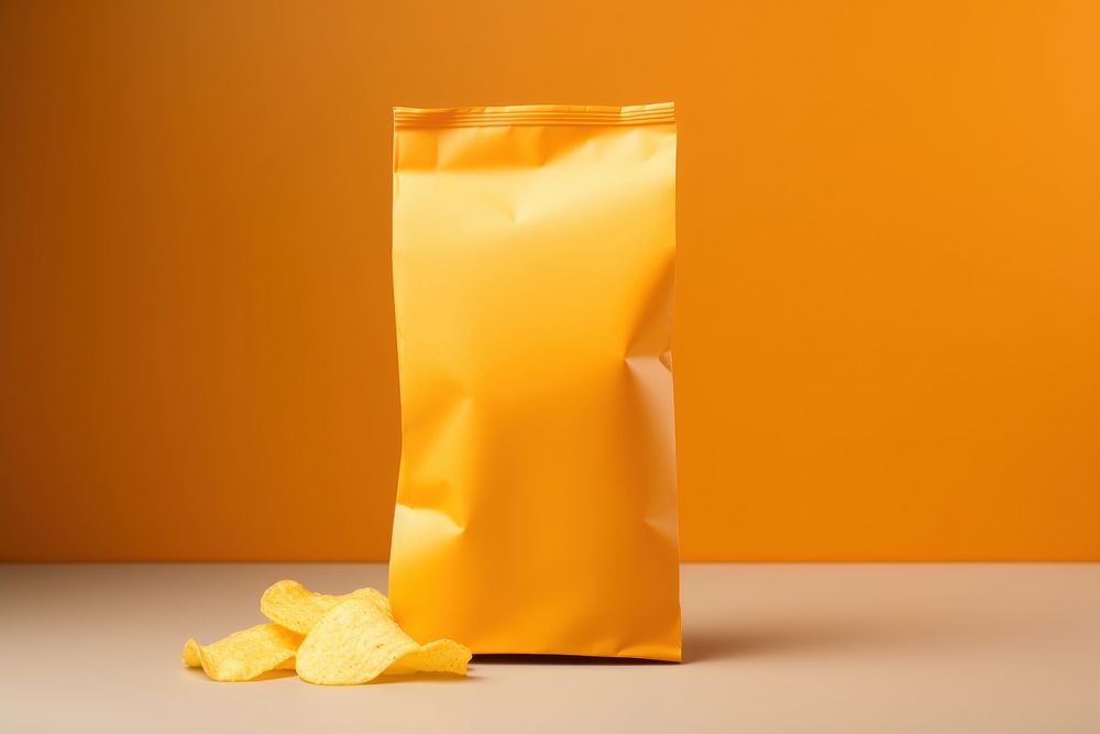 Chips bag s crumpled origami yellow.