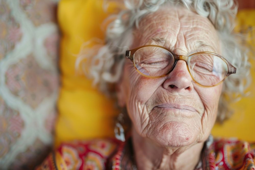 Happy elderly doing yoga portrait glasses photo.