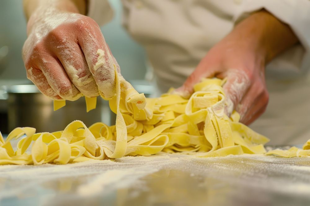 Make fresh Italian pasta fettuccini cooking adult food.