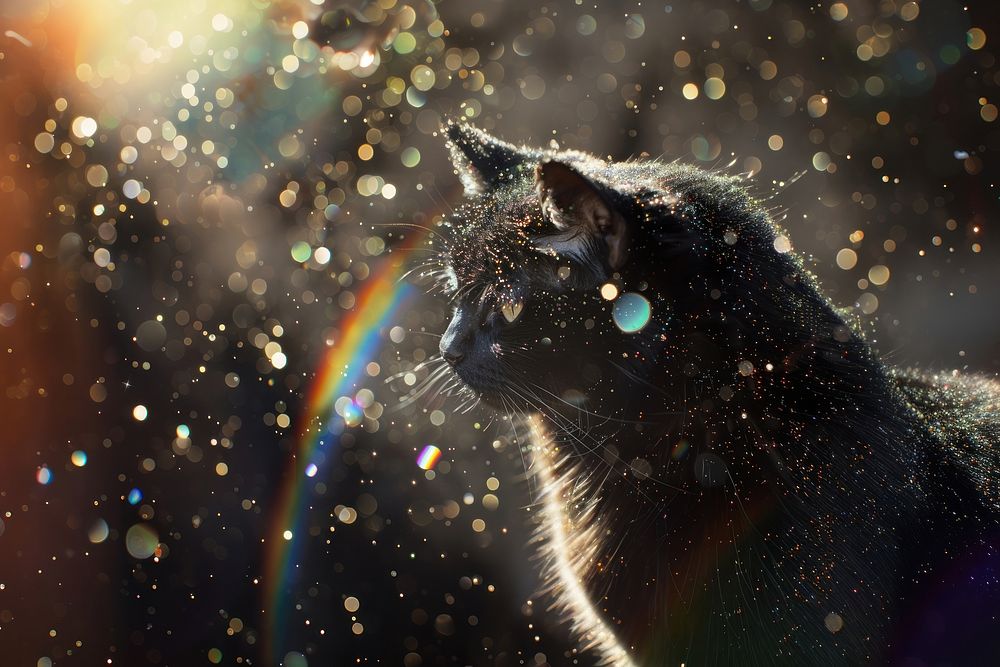 Black cat photo outdoors glitter animal.