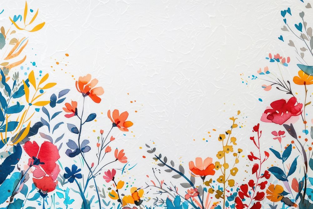 Colorful Risograph printing illustration of floral border painting pattern wall.