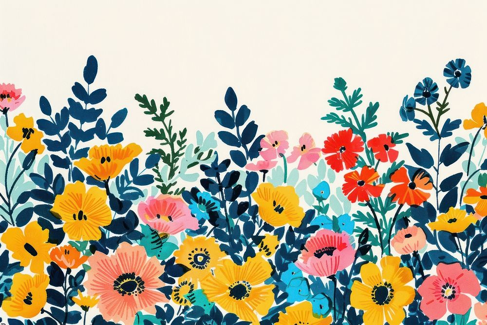 Colorful Risograph printing illustration of floral border painting pattern flower.