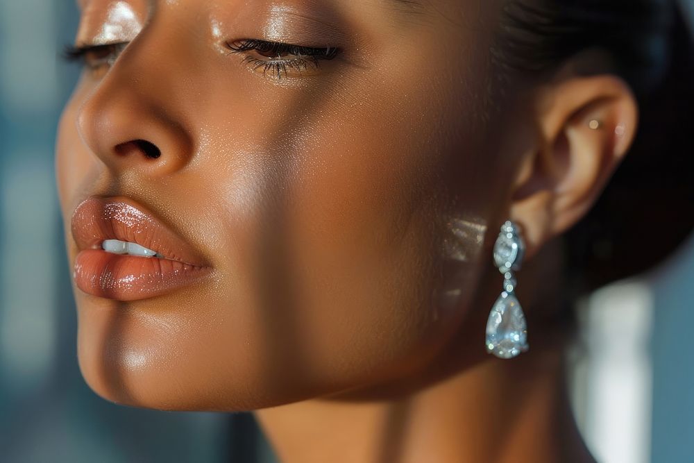 Shiny diamond earrings jewelry adult woman.