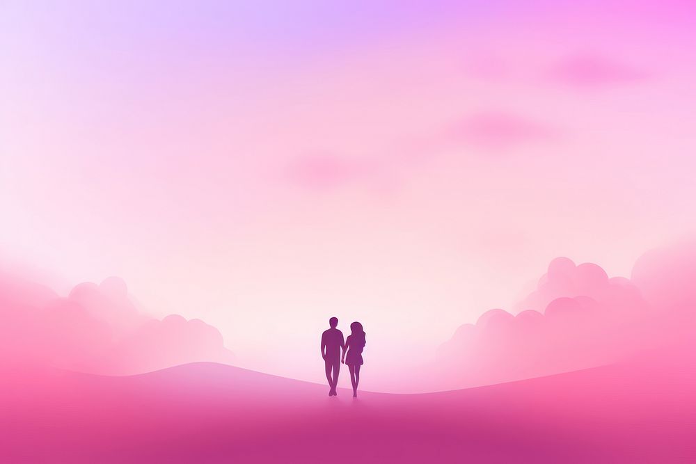 Couple gradient background outdoors walking love.