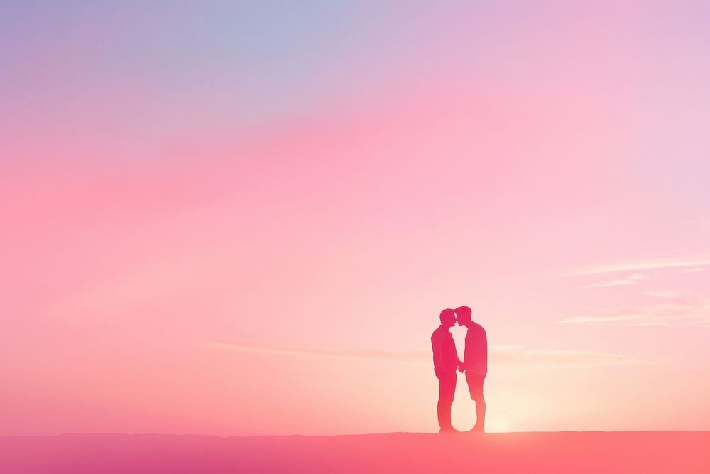 Gay couple gradient background outdoors nature photo.