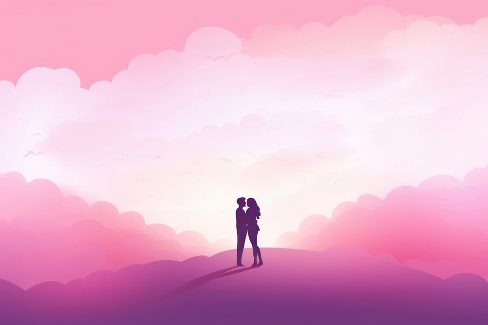 People hugging gradient background photo pink togetherness.