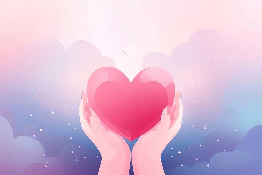 Person doing heart hands gradient background abstract pink red.