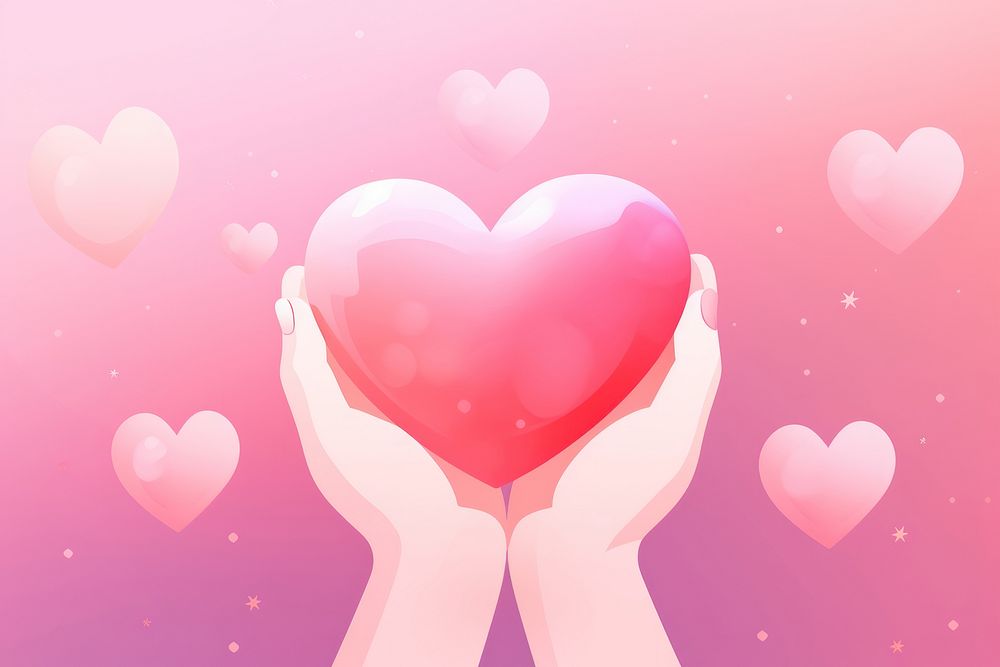 Person doing heart hands gradient background pink red togetherness.